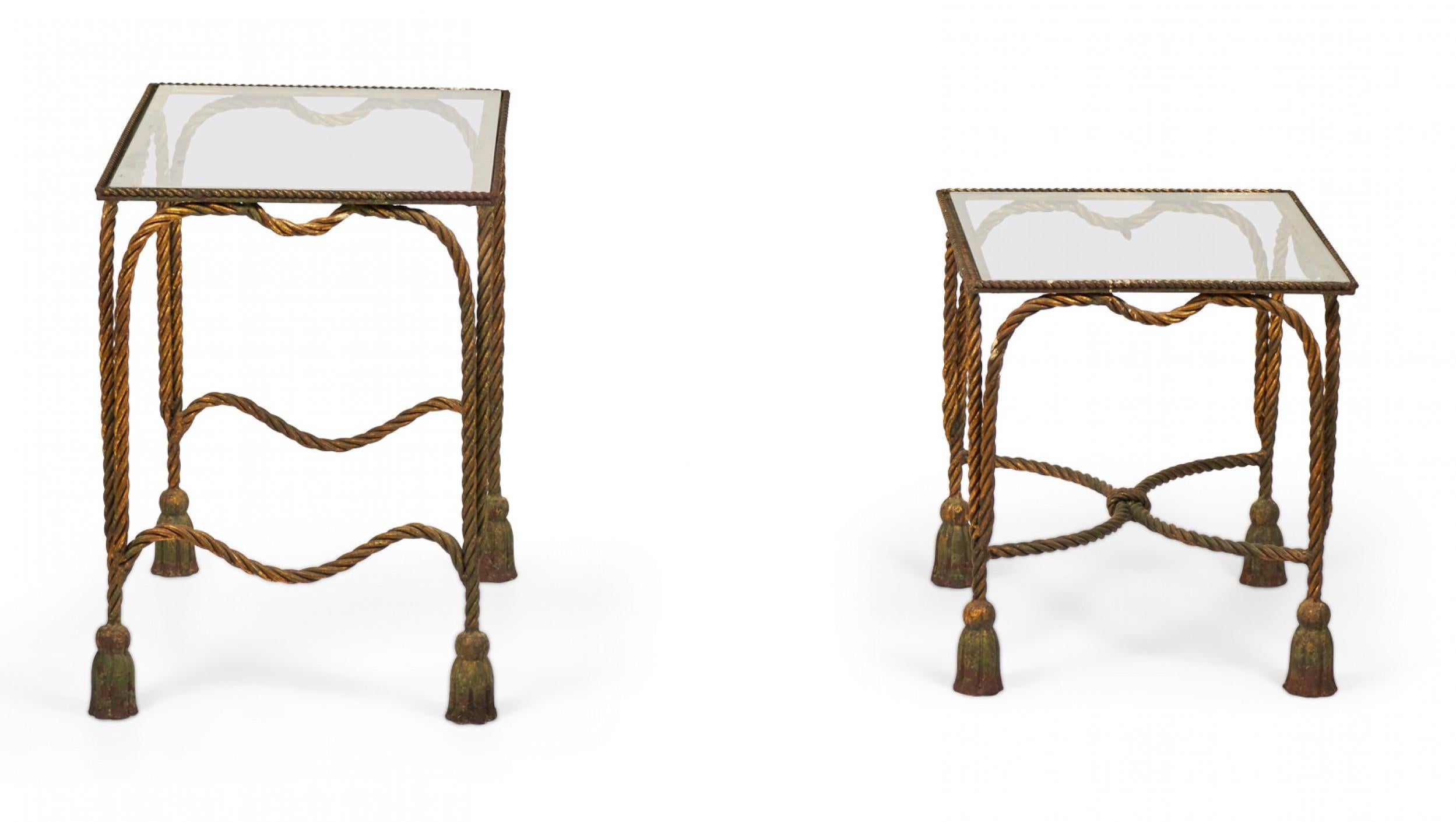 Palladio Italy Baroque Style Rope and Tassel Gilt Iron Nesting Tables For Sale 1