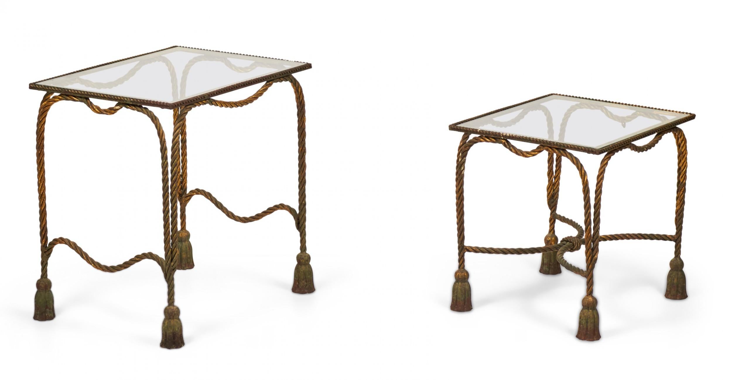 Palladio Italy Baroque Style Rope and Tassel Gilt Iron Nesting Tables For Sale 2