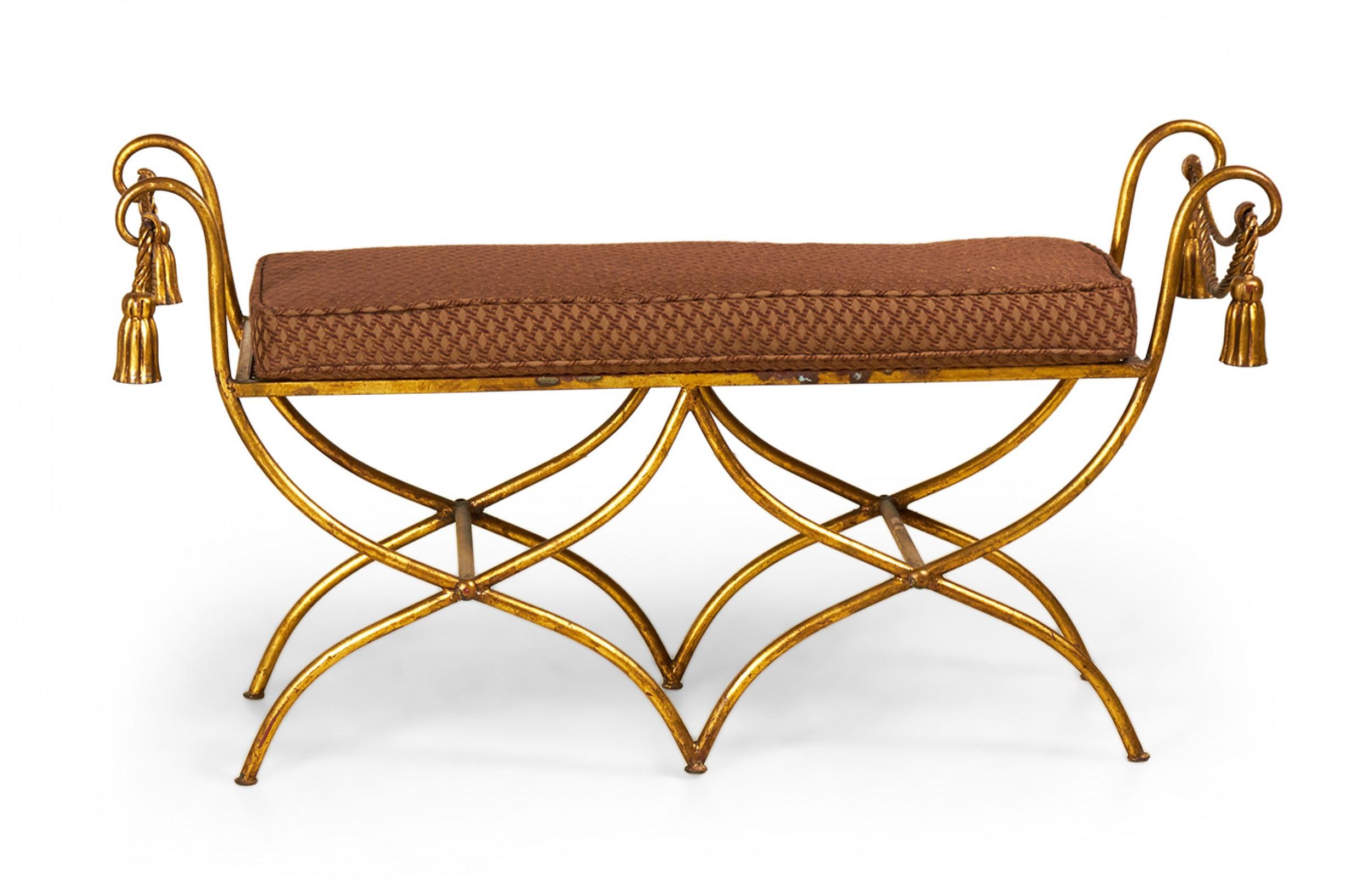 Palladio Italy Baroque Style Rope and Tassel Gilt Iron Window Bench In Good Condition For Sale In New York, NY