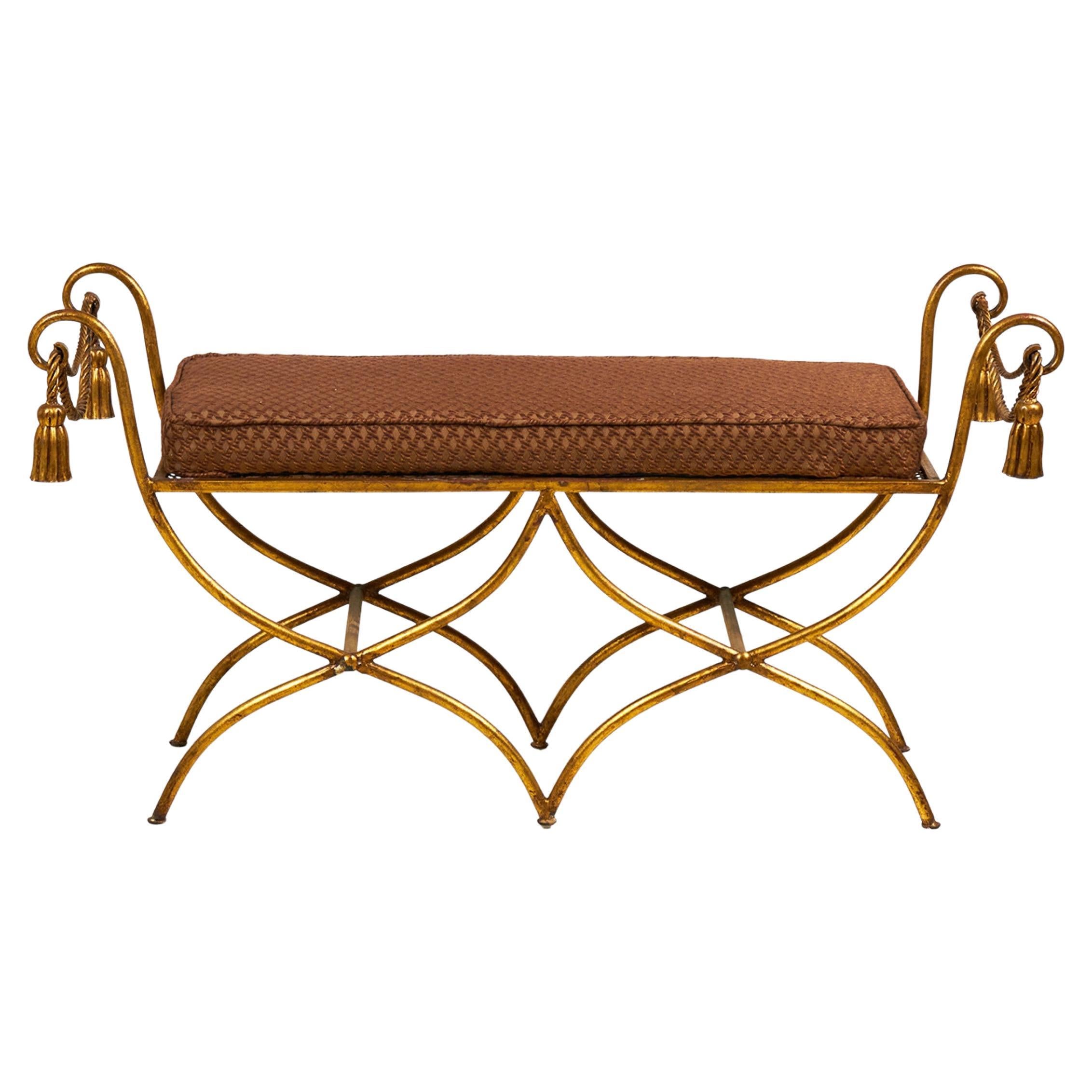 Palladio Italy Baroque Style Rope and Tassel Gilt Iron Window Bench (Banc de fenêtre en fer doré)