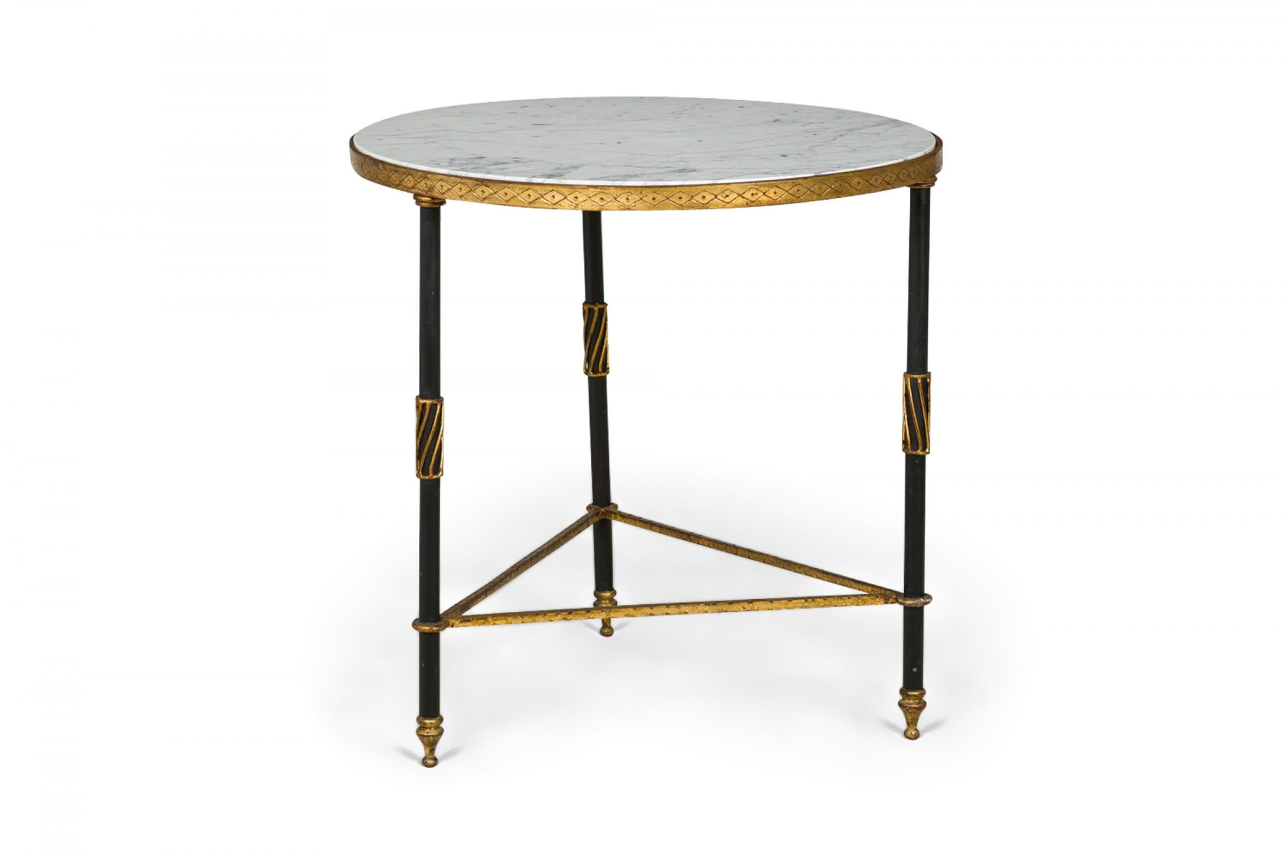 Mid-Century Modern Palladio White Marble and Black and Gilt Iron Circular End / Side Table For Sale
