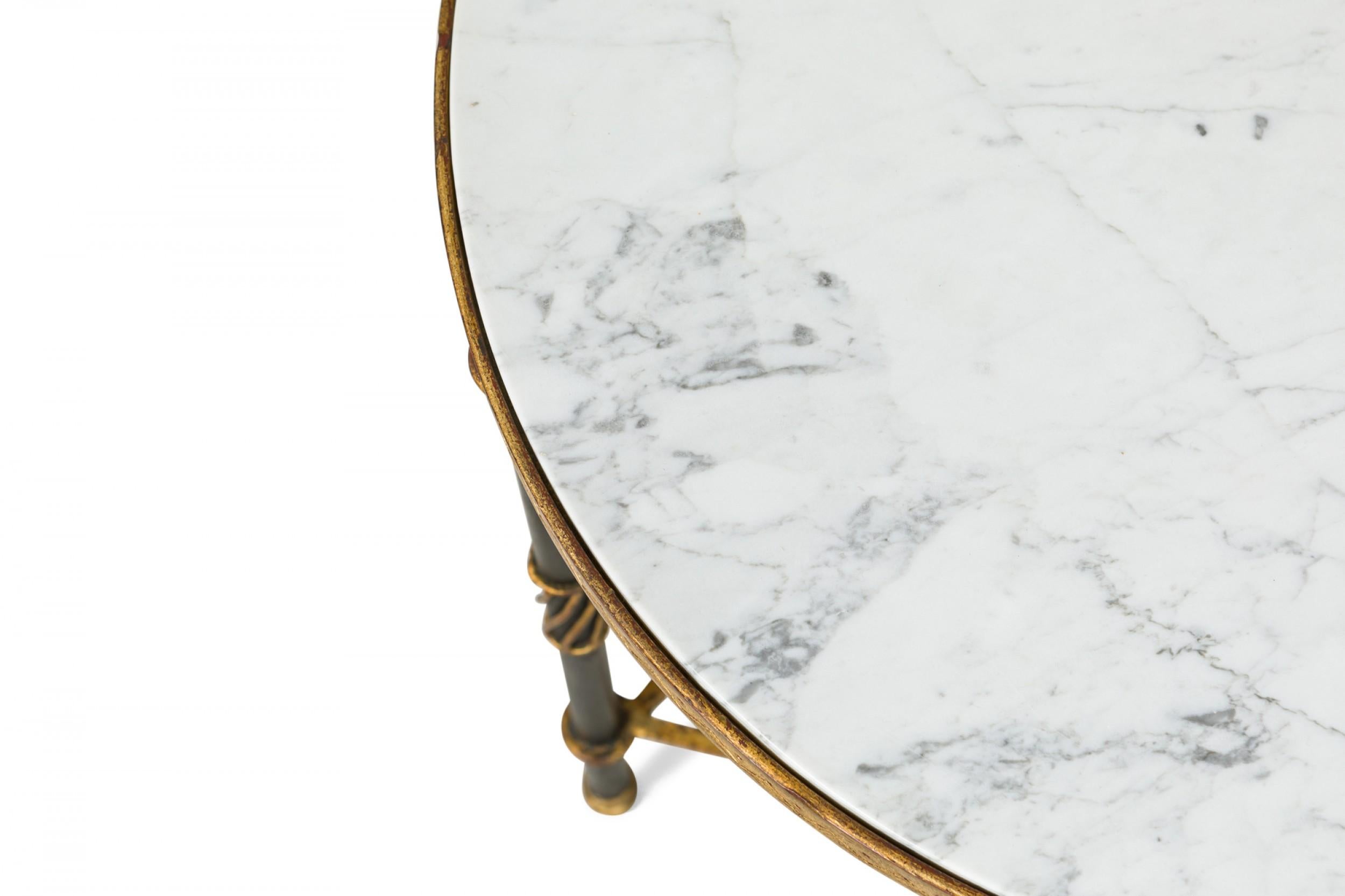 Italian Palladio White Marble and Black and Gilt Iron Circular End / Side Table For Sale