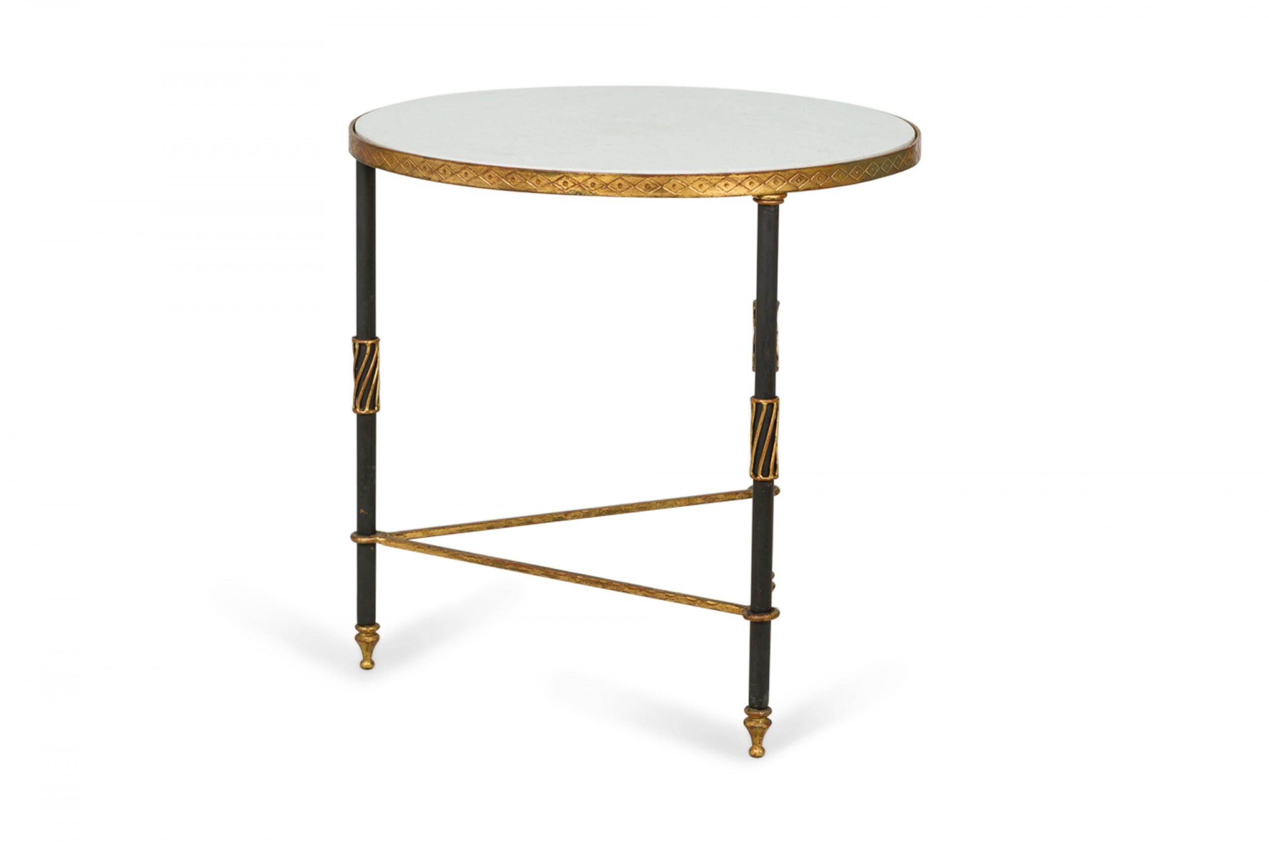 Italian Palladio White Marble and Black and Gilt Iron Circular End / Side Table For Sale