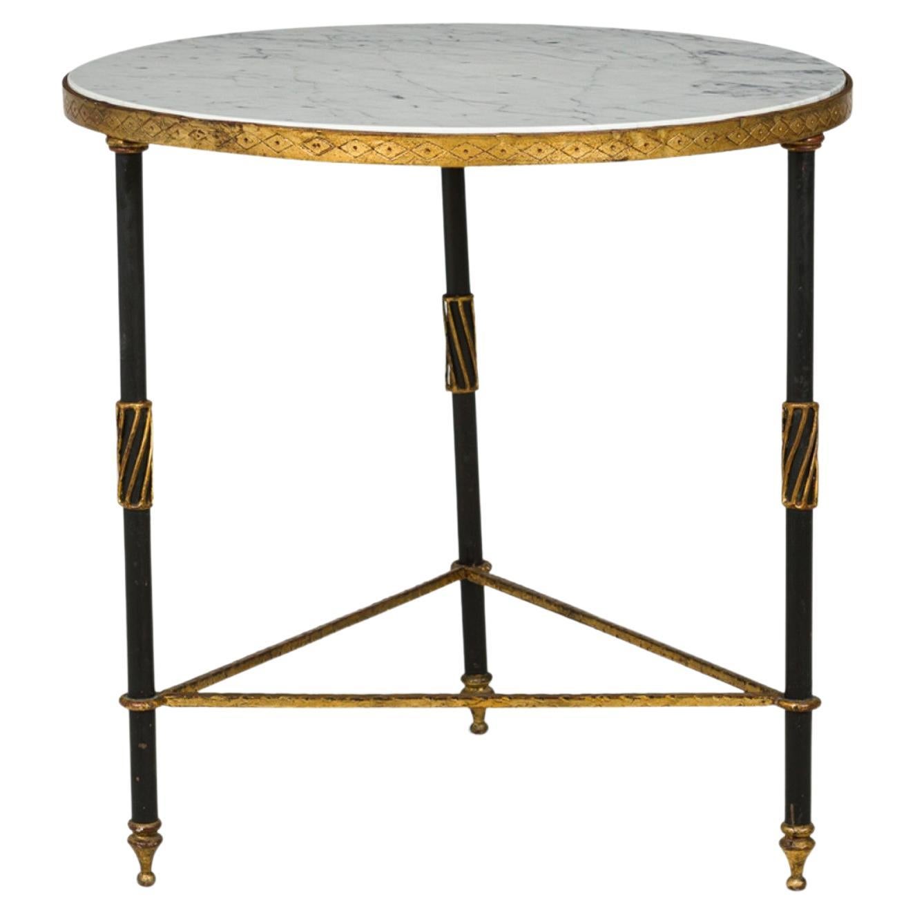 Table d'appoint circulaire Palladio en marbre blanc et fer noir et doré