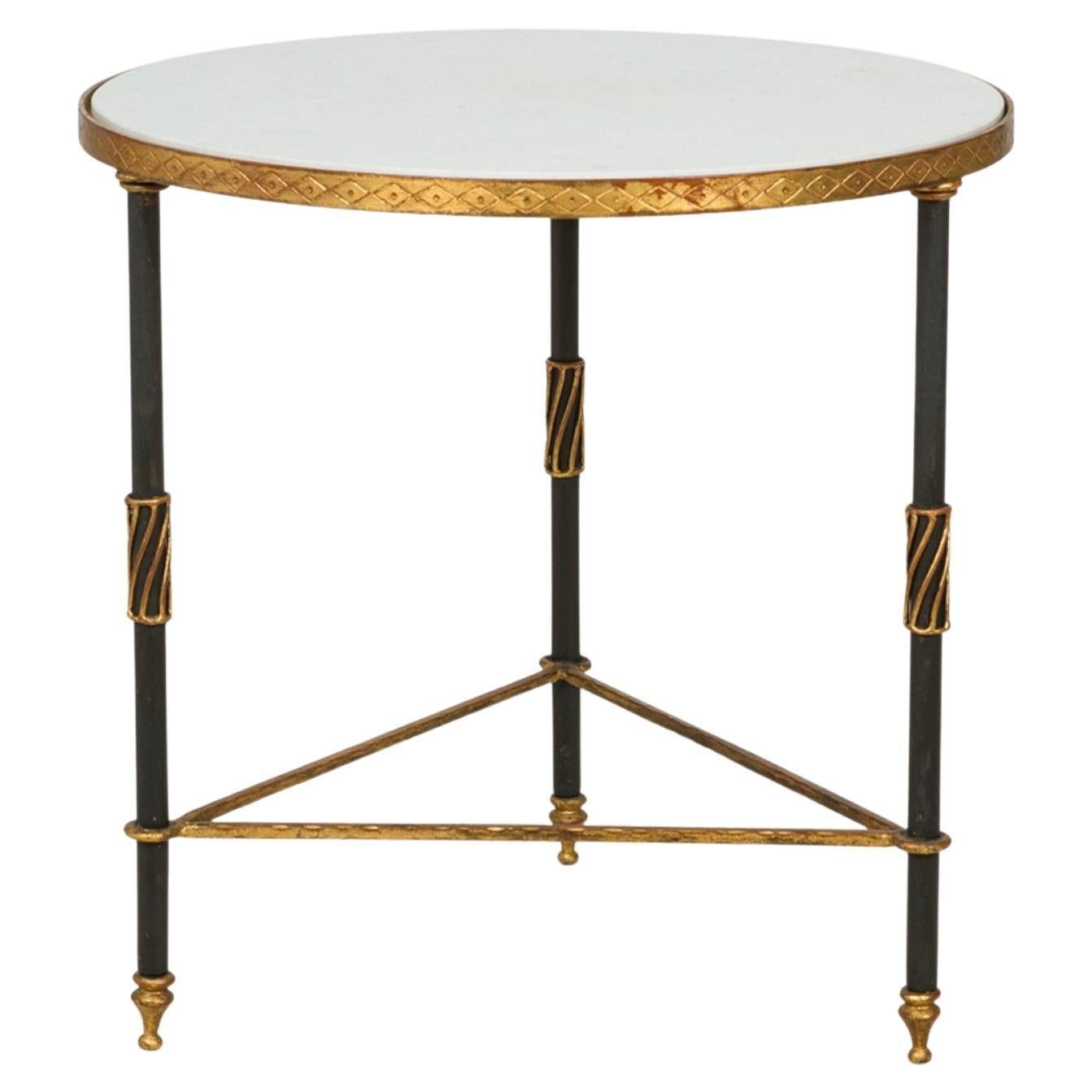 Table d'appoint circulaire Palladio en marbre blanc et fer noir et doré
