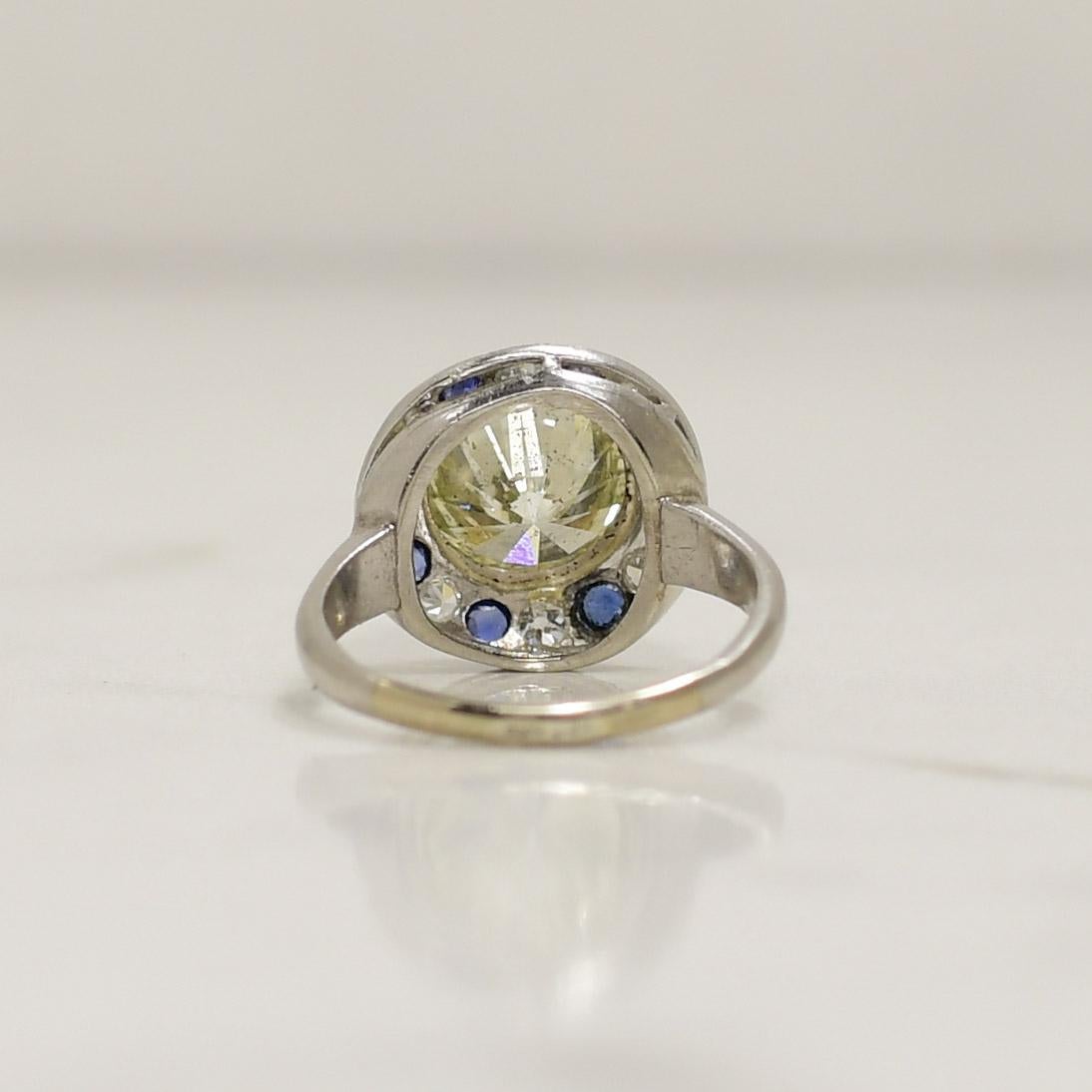 Women's Palladium 2.44 CTW Diamond and Sapphire Vintage Ring For Sale