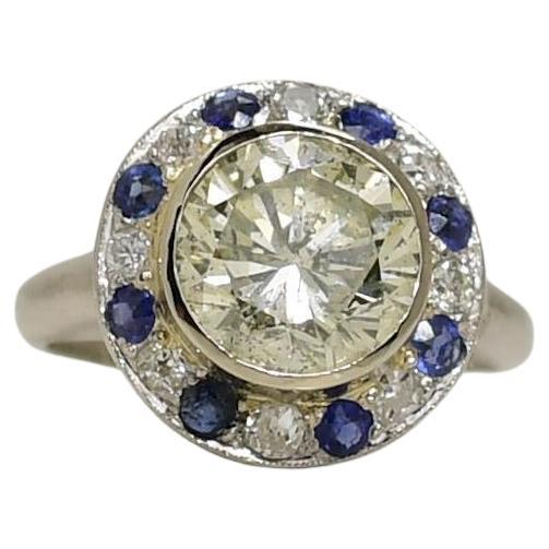 Palladium 2,44 CTW Diamant und Saphir Vintage-Ring im Angebot