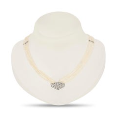 Palladium 5 Strand Natural Saltwater Pearl and Diamond Necklace