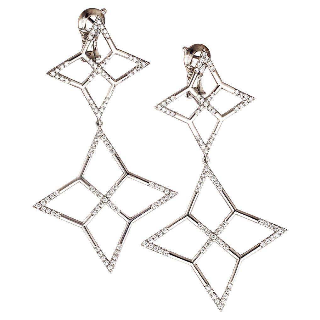 Palladium and White Diamonds Earrings "Star" For Sale