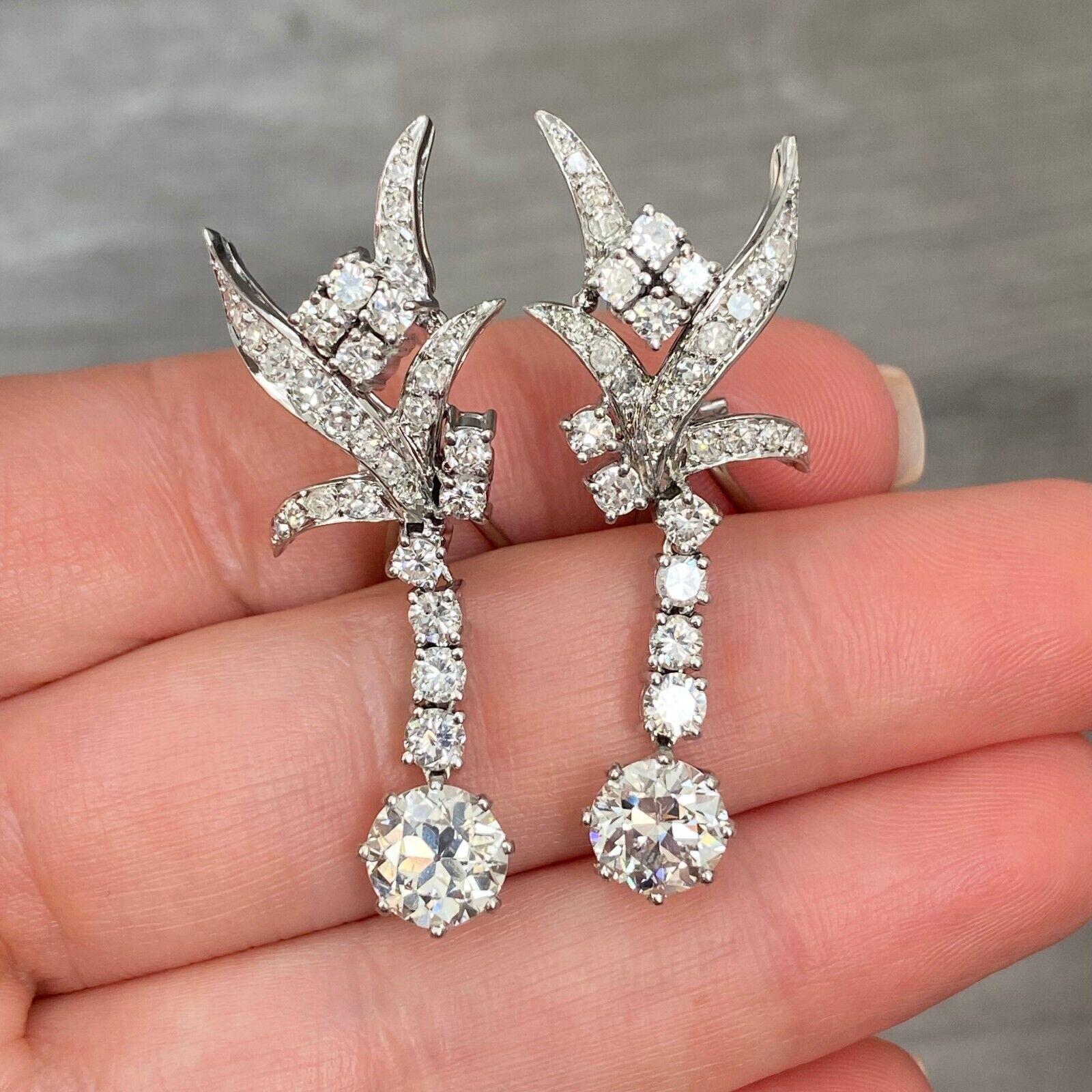 Palladium und  Weißgold-Ohrringe mit Diamanten im europäischen Schliff von 3,20 Karat (Zeitgenössisch) im Angebot