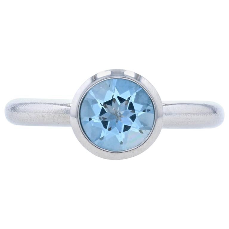 Palladium Aquamarine Solitaire Ring, Round Cut 1.90 Carat Engagement