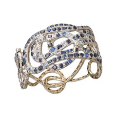 AENEA Palladium 18k Yellow Gold Blue Sapphires White Diamonds Bangle