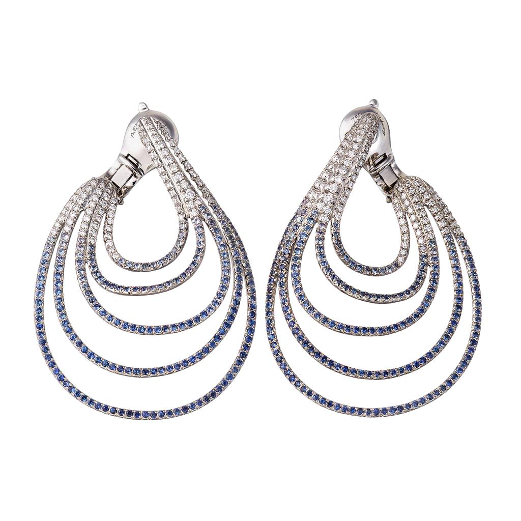 Palladium Blaue Saphire Weiße Diamanten Ohrringe Aenea Jewellery