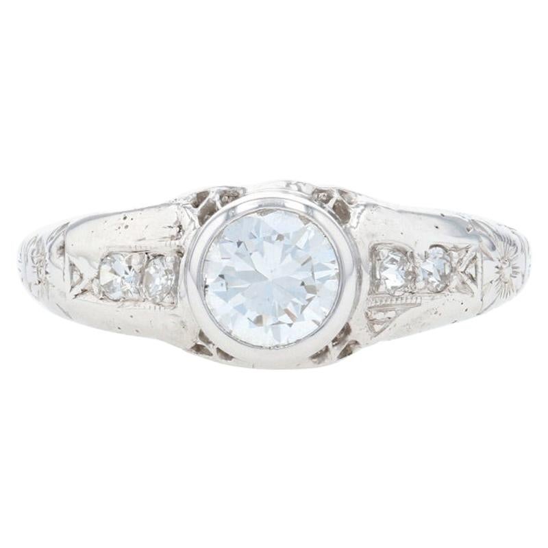 Palladium Diamond Art Deco Engagement Ring, 950 European Cut .76 Carat Vintage