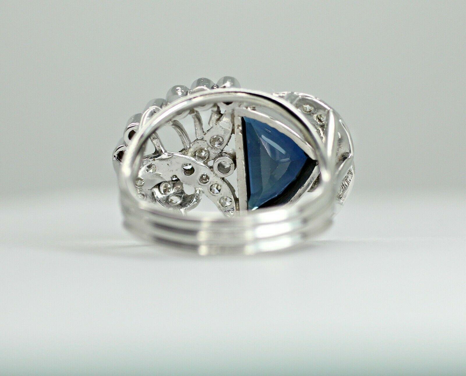 Palladium Natural Blue Sapphire Ring with Diamonds In New Condition In Los Angeles, CA