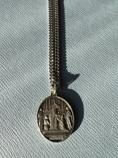 Palladium Necklace Oval Medal Cross Catholic