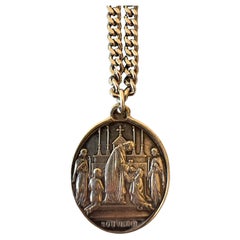 Palladium Necklace Oval Medal Cross Catholic