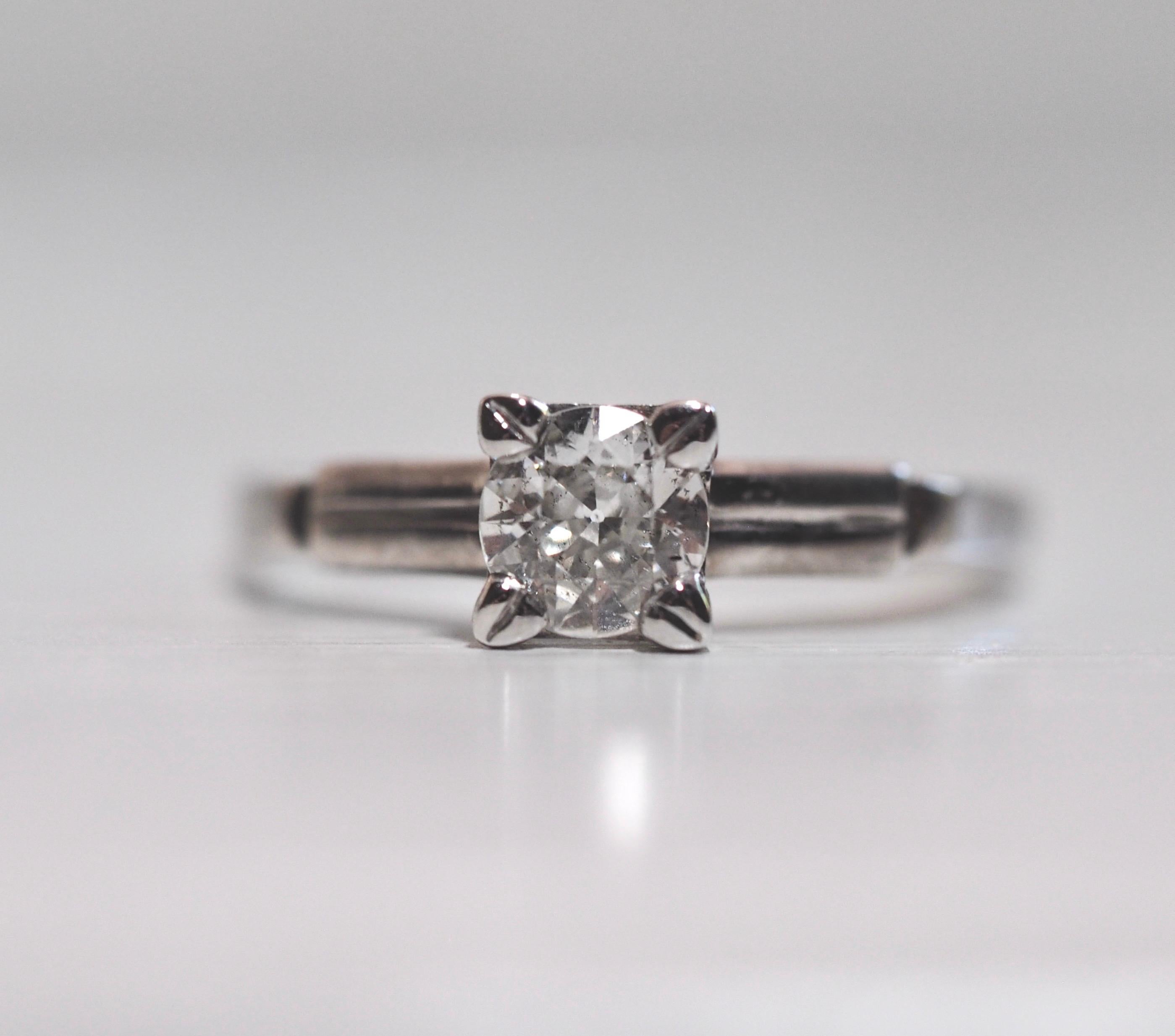 Women's Palladium Old European Cut Diamond Solitaire Engagement Ring For Sale
