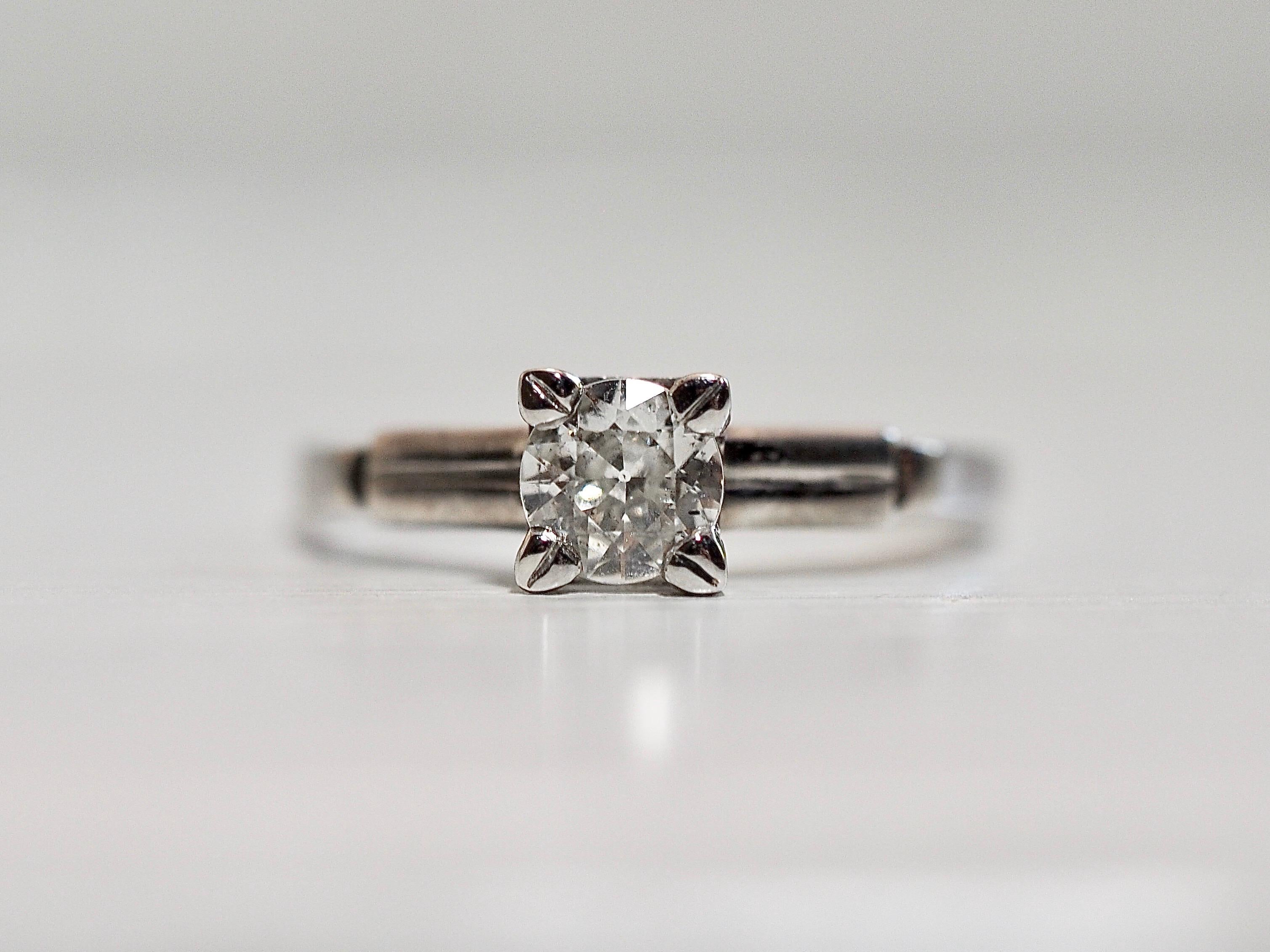 Palladium Old European Cut Diamond Solitaire Engagement Ring For Sale 1