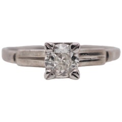 Bague de fiançailles solitaire en palladium avec diamant taille européenne ancienne