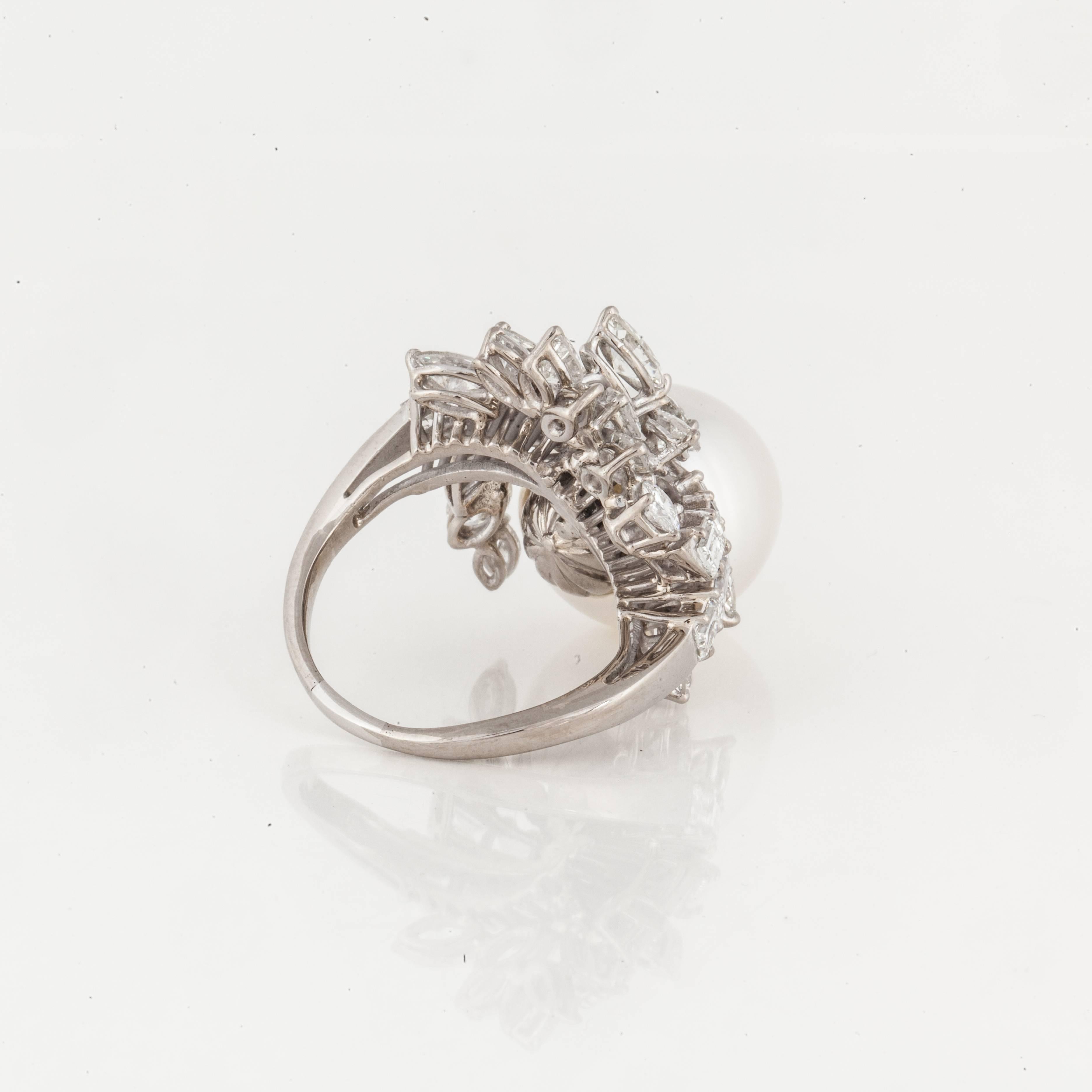 Mixed Cut Pearl and Diamond Cocktail Ring in Palladium