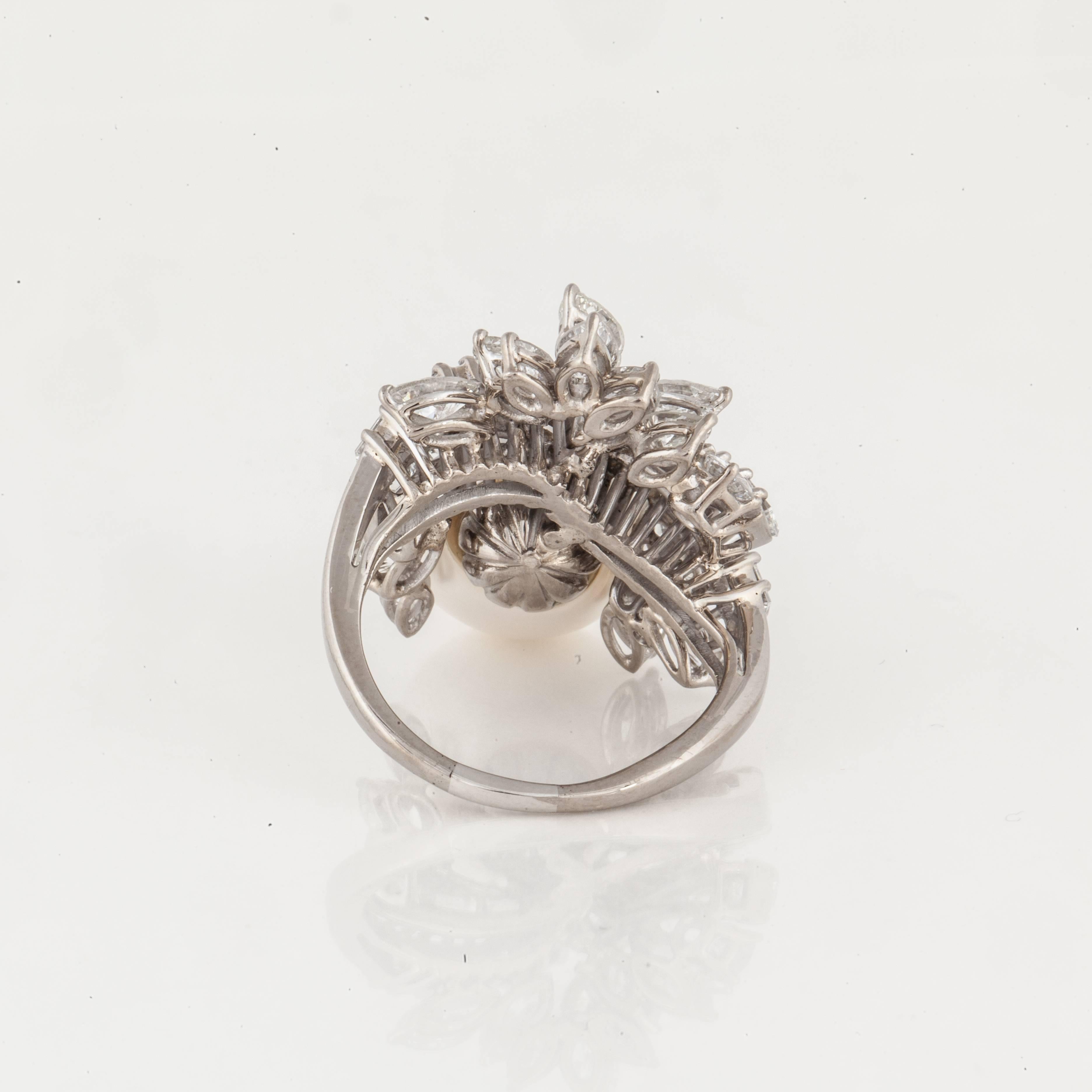 Pearl and Diamond Cocktail Ring in Palladium In Good Condition In Houston, TX