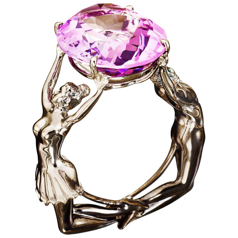 Palladium Pink Amethyst Cocktail Ring  For Sale