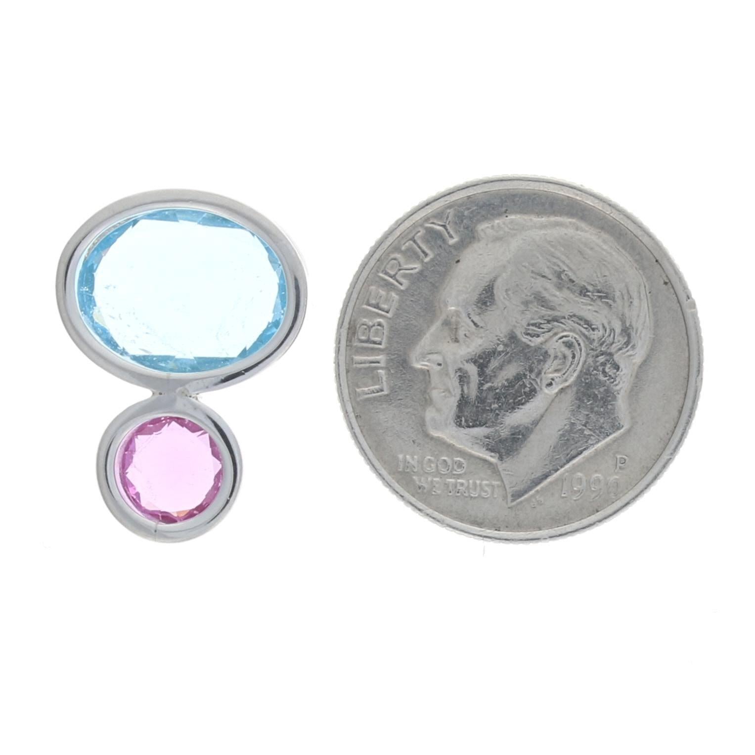 Round Cut Palladium Pink Sapphire and Blue Topaz Pendant, Round and Oval Cut 4.35 Carat For Sale