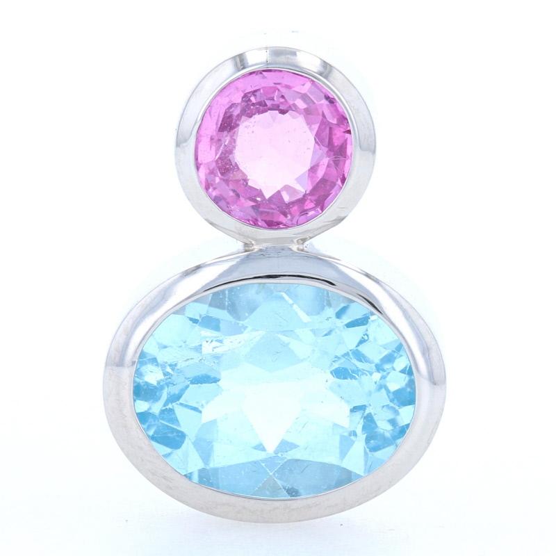Palladium Pink Sapphire and Blue Topaz Pendant, Round and Oval Cut 4.35 Carat In Excellent Condition For Sale In Greensboro, NC