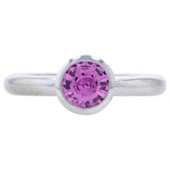 Vintage Palladium Pink Sapphire Solitaire Ring, Round Cut 1.40 Carat Engagement