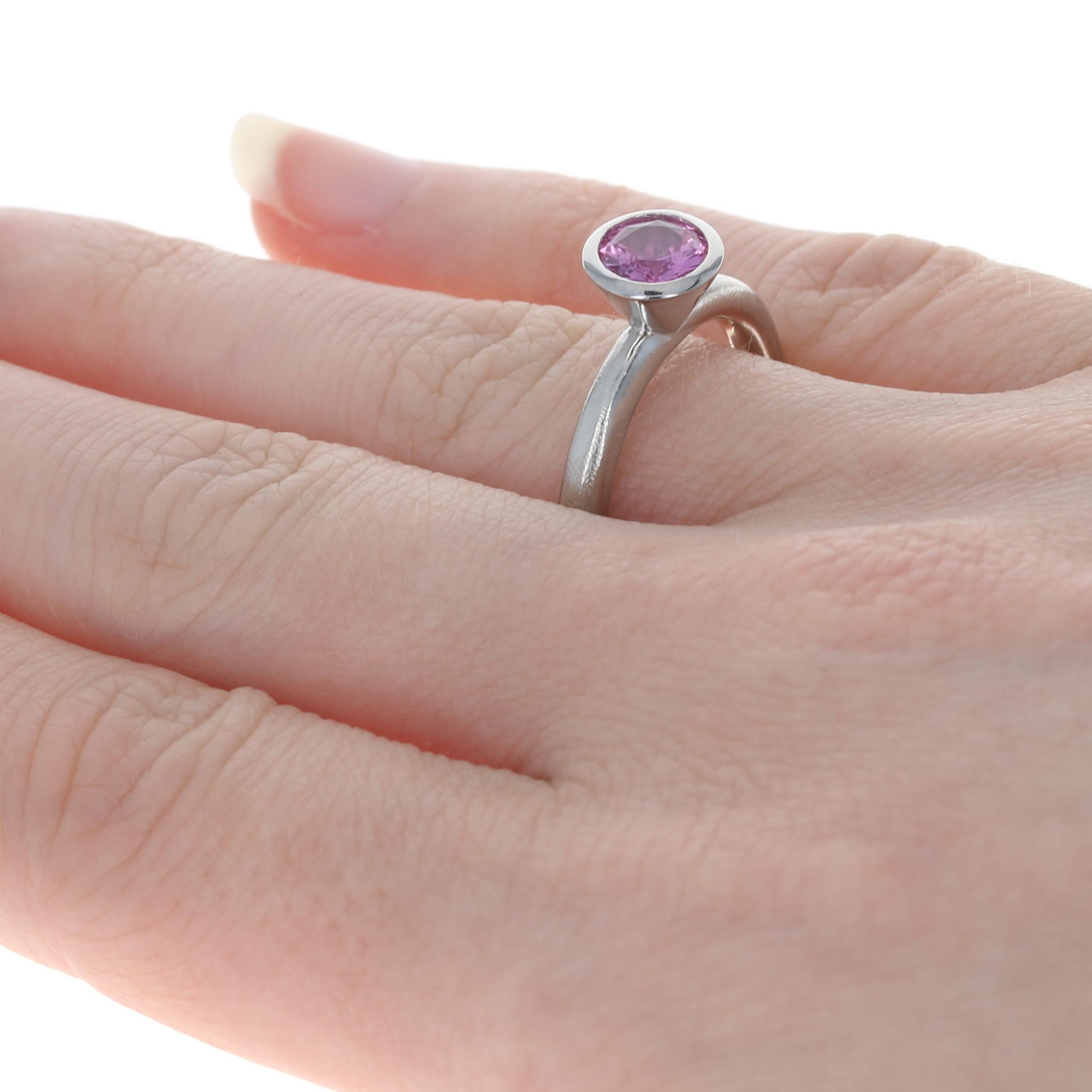 Women's Palladium Pink Sapphire Solitaire Ring, Round Cut 1.40 Carat Engagement For Sale