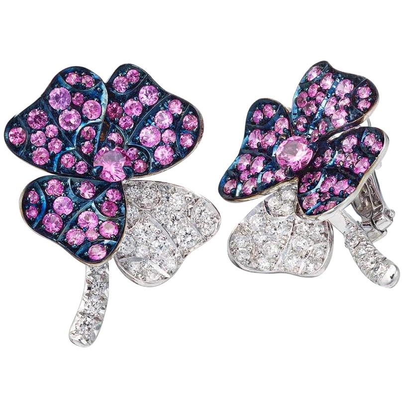 Palladium Pink Sapphires White Diamonds Earrings Aenea Jewellery For Sale