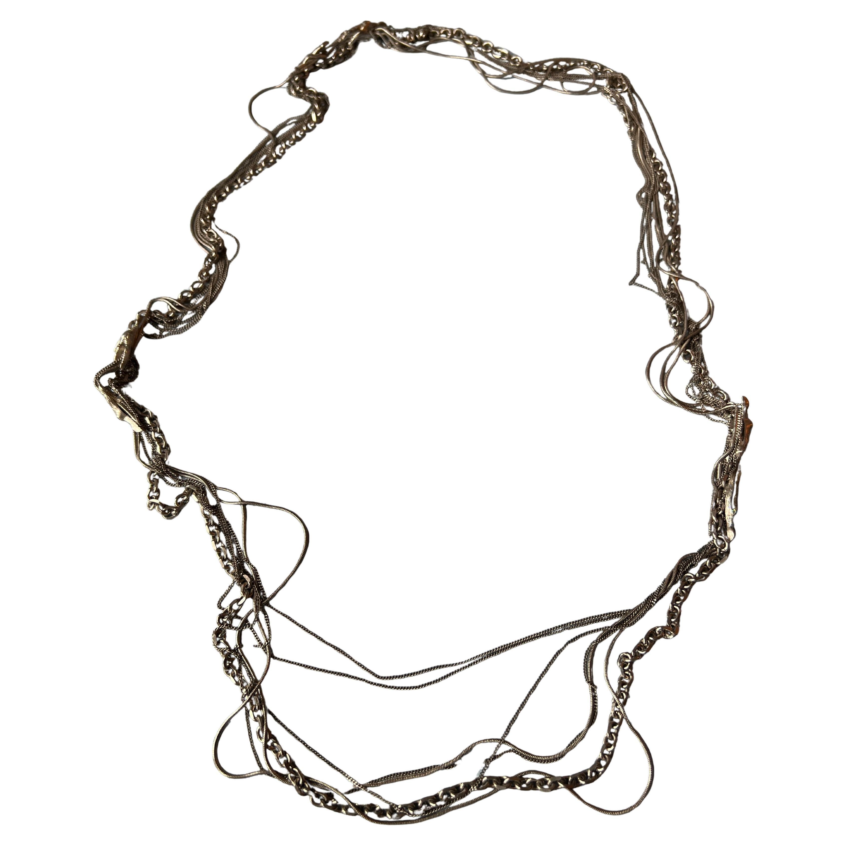 Moderno Collana lunga a catena multipla Piedi di uccello smaltati Palladio Vintage in vendita