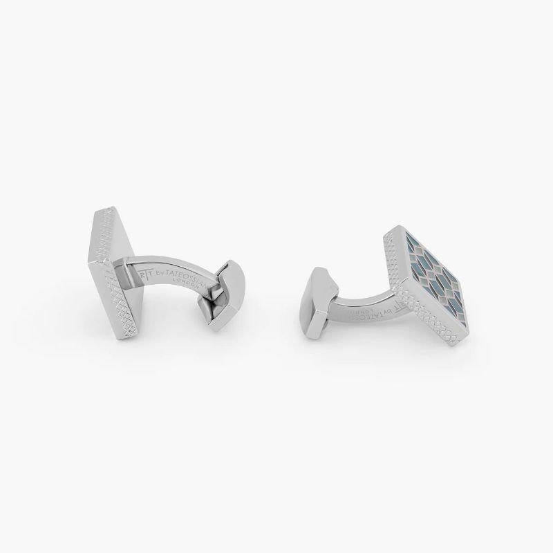 Palladium plated Geometric cufflinks with grey enamel

These edgy cufflinks are the latest addition to our enamel cufflinks collection. They feature a geometric diamond pattern that creates the illusion of 3D cubes. They have been carefully