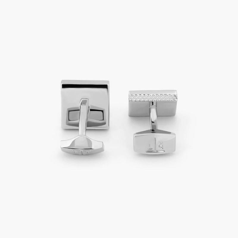 Palladium Plated Geometric Cufflinks with Grey Enamel In New Condition For Sale In Fulham business exchange, London