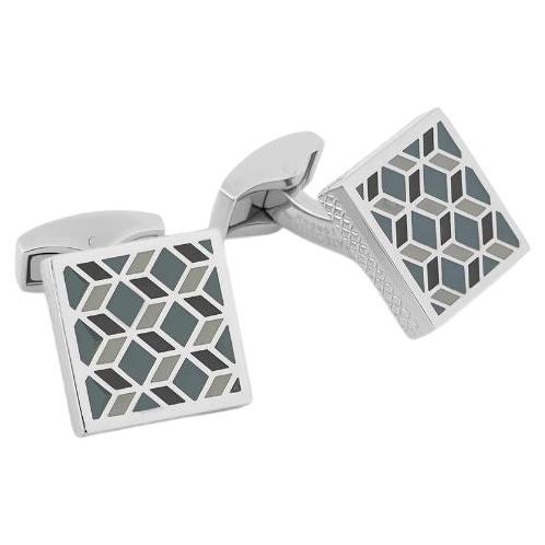 Palladium Plated Geometric Cufflinks with Grey Enamel For Sale