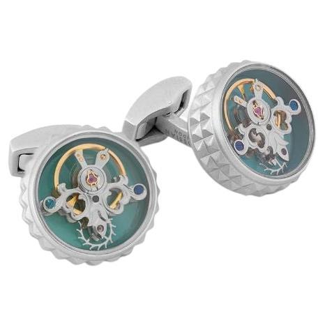 Palladium Plated Stainless Steel Diamond Giza Tourbillon Cufflinks For Sale