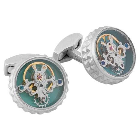 Boutons de manchette Giza tourbillon en acier inoxydable plaqué palladium et diamants