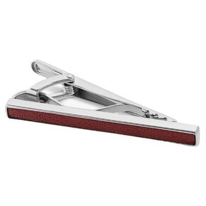 Palladium Plated Tie Clip with Burgundy Leather