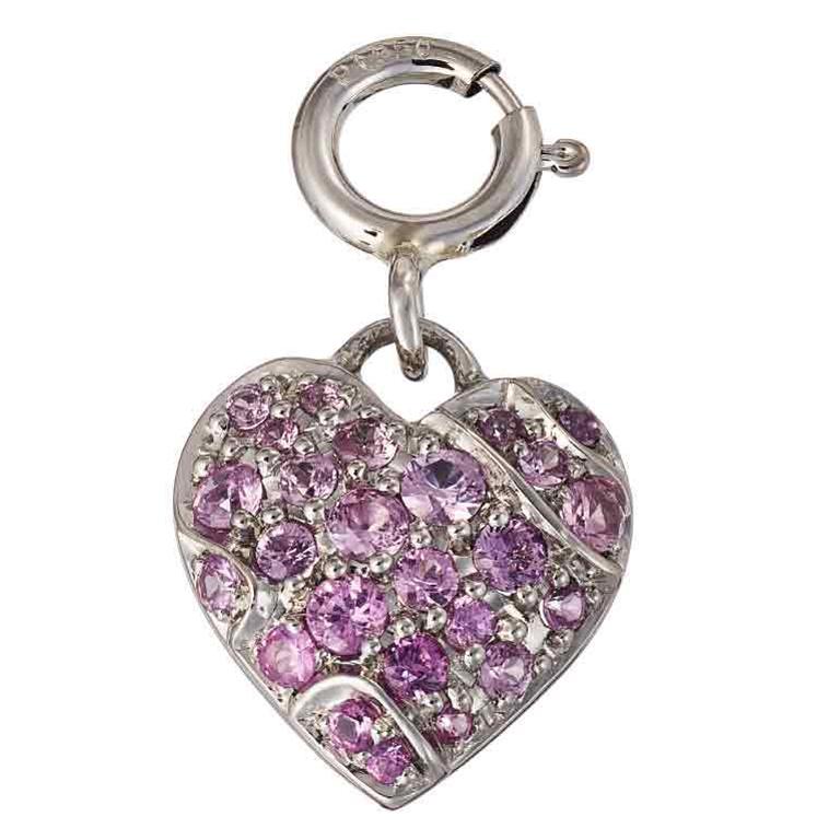 Palladium Platinum Pink Sapphire Heart Pendant 