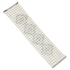 Palladium Platinum Silver Pearl 4ctw Diamond Wide Multi Row Mesh Bracelet