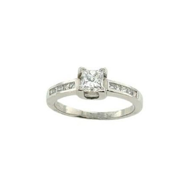 Anillo de paladio con diamante solitario talla princesa 0,50 ct G/SI2 en venta
