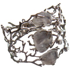 Palladium  Rainbow Moonstones White Diamonds Bangle