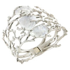 Palladium  Rainbow Moonstones White Diamonds Bangle