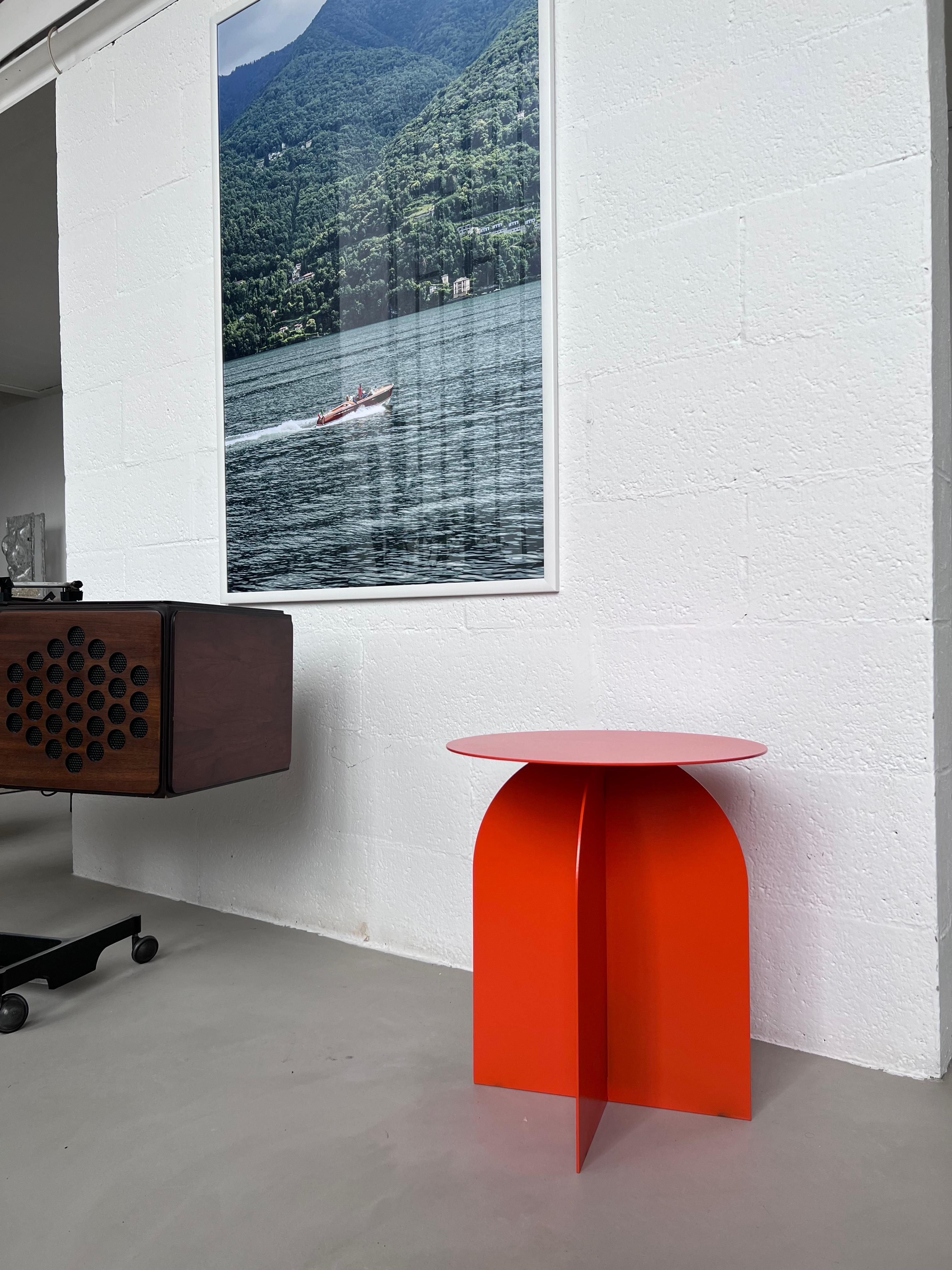 Modern Arches Side Table in Metal , Made in Italy , 1970's Orange  For Sale