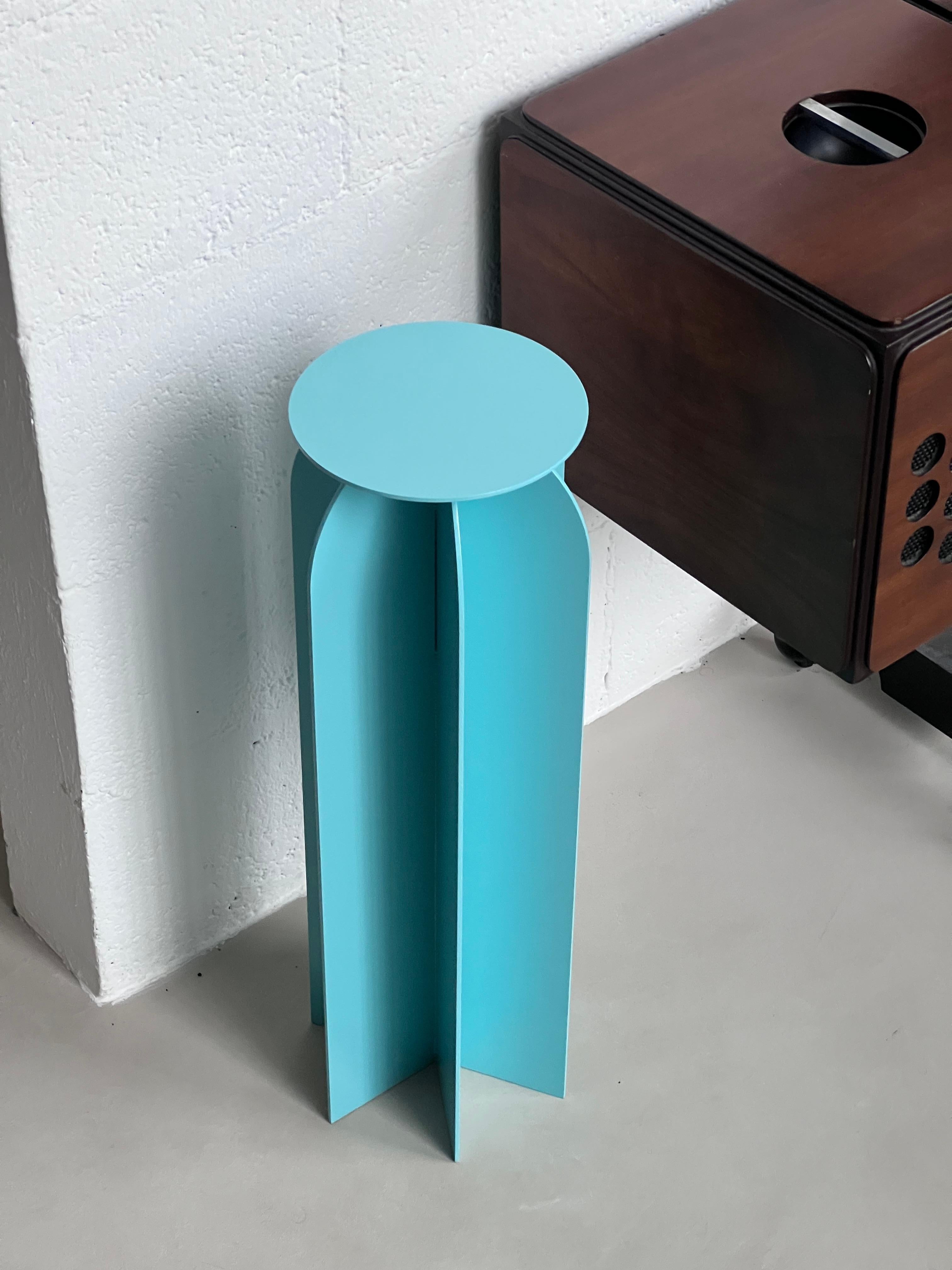 Contemporary Palladium Rocket Side Table, Tiffany Blue, Collectible Design, MDW 2024 Edition For Sale