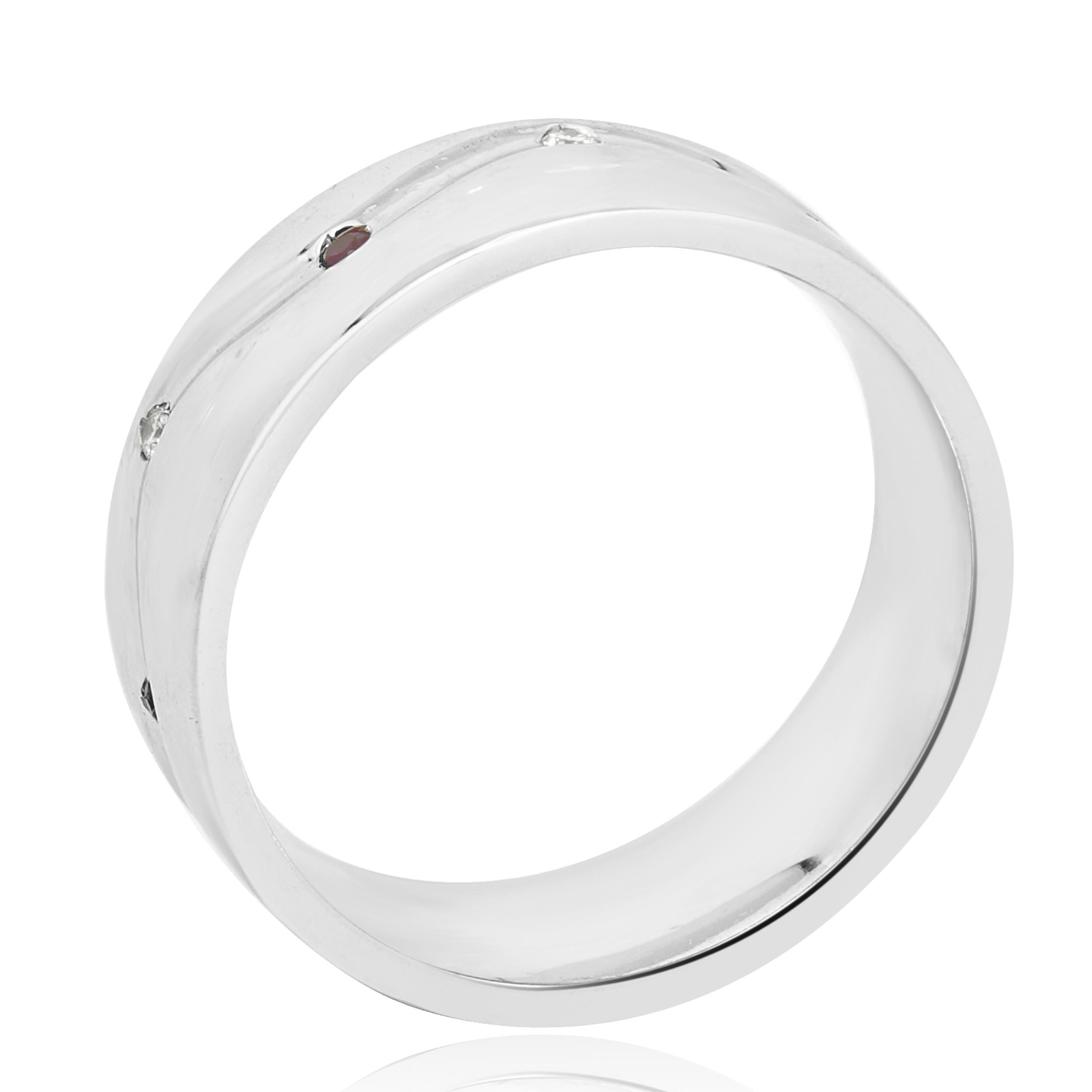 Round Cut Palladium Ruby and Diamond Wedding Band For Sale