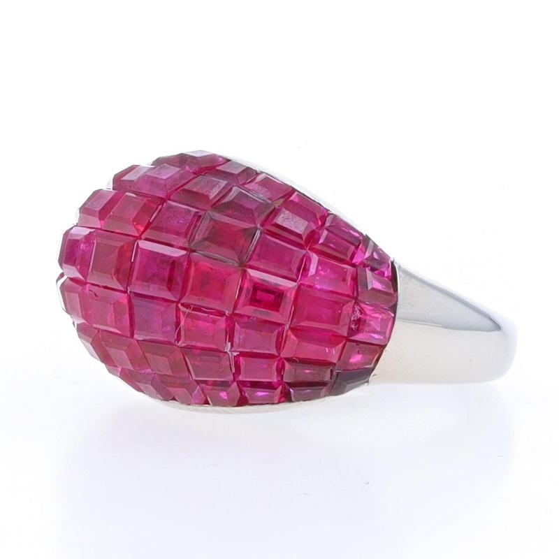 Palladium Ruby Cluster Cocktail Dome Band 18k 8.50ctw Invisible Set Ring Sz5 1/2 In Excellent Condition For Sale In Greensboro, NC