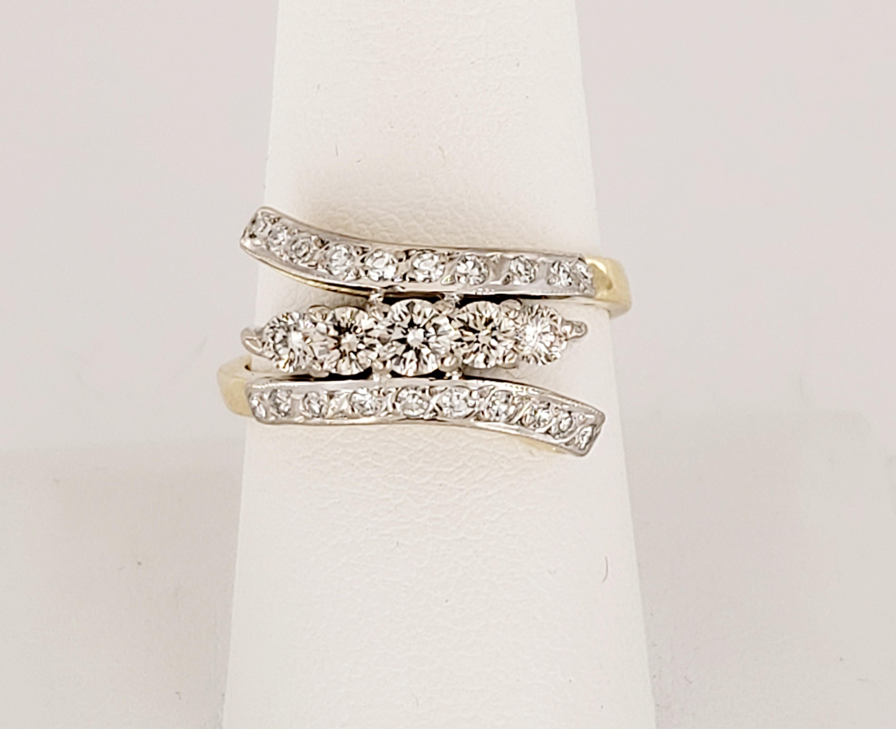 Palladium Ring with Diamonds 
18K Yellow Gold
Ring Size 9
Center diamond .75ct 
Side diamond .30ct 
Clarity VVs
Color Grade E-F
Single Diamond Cut 
Weight 7.5gr'
Condition Excellent  
Retail Price $5.900