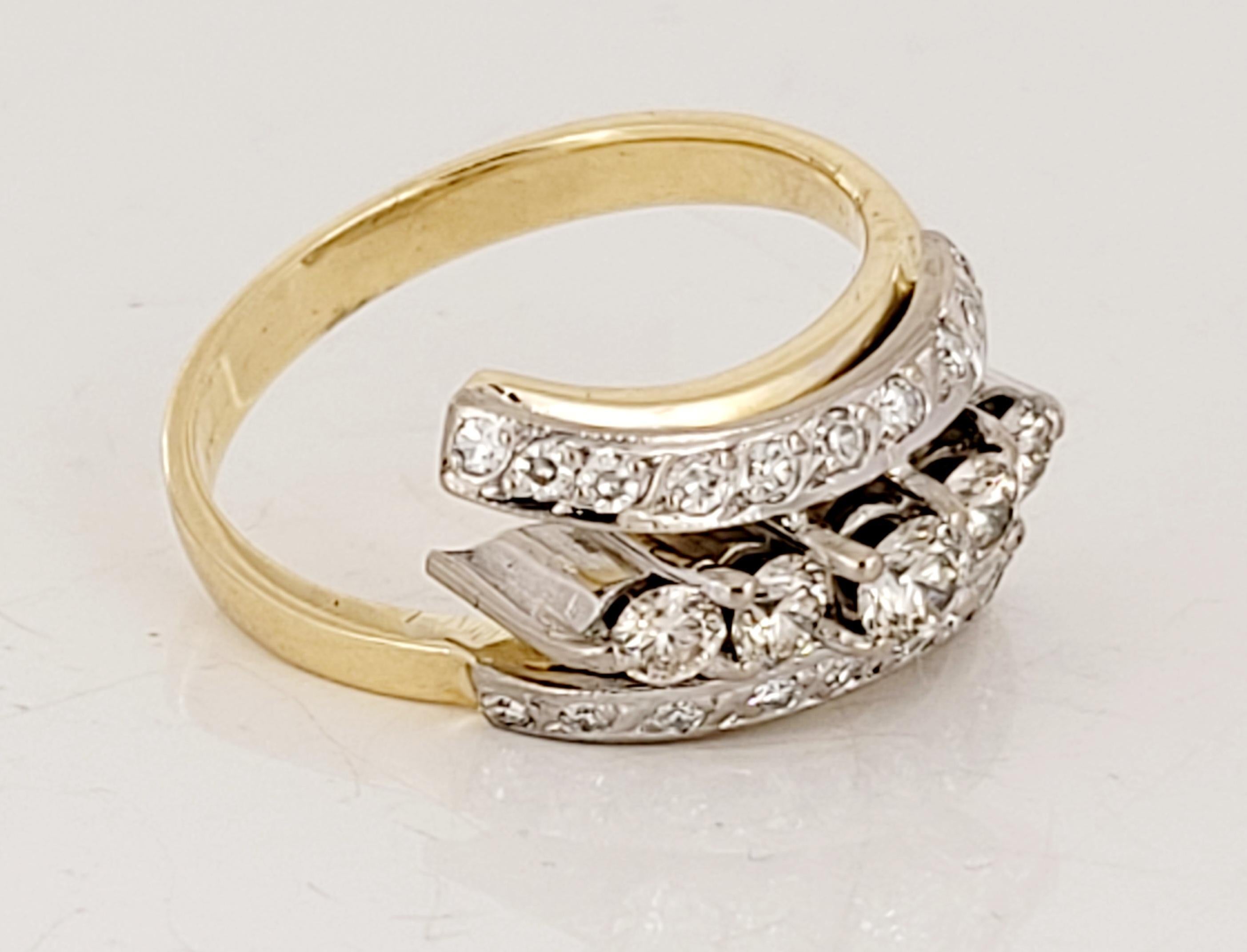 Women's Palladium Russian Made ring in 18K Yellow Gold with Diamonds For Sale